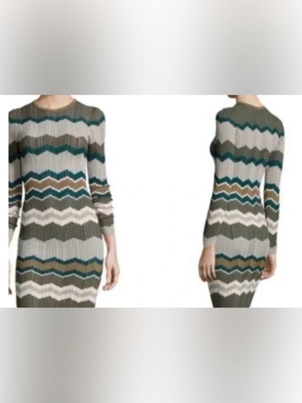 Torn by Ronny Kobo Long-Sleeve Chevron Knit Maxi Dress in Olive, Pink & Taupe